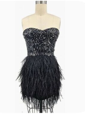 bebe Black Ostrich Feather Cocktail Dress